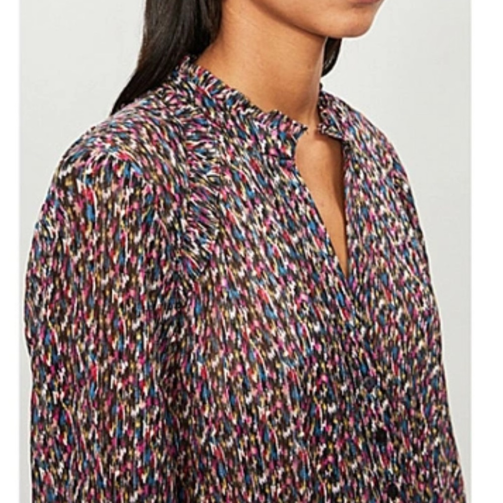 BA&SH Dalas Metallic Thread Silk Blouse 3/4 Balloon Sleeve Shirt Size XS